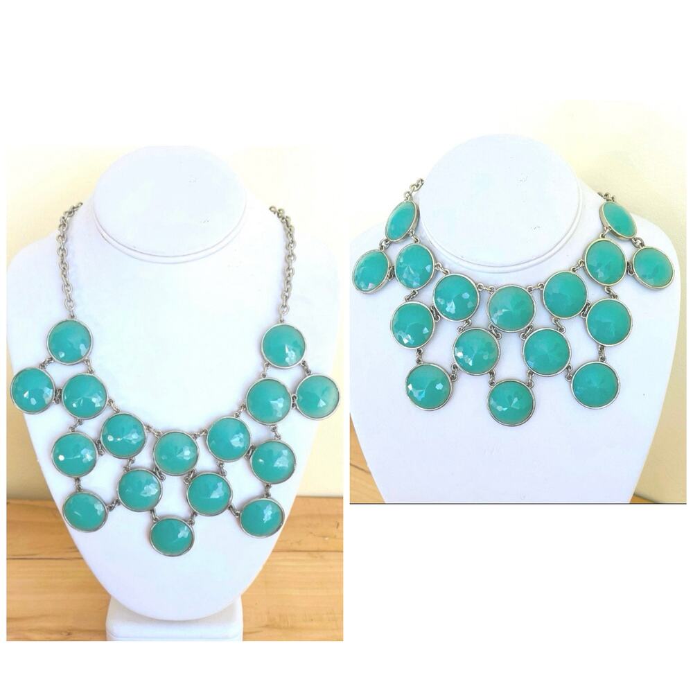 Vtg Bib Collar Statement Necklace Large Faceted Acrylic Stone Sage Chandelier
